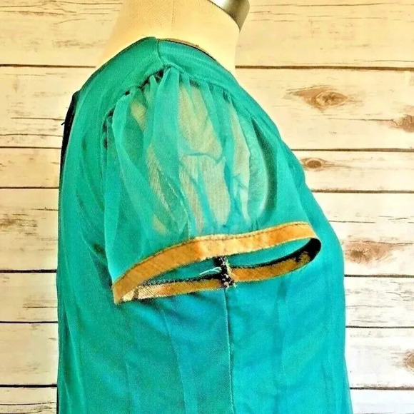 Women Short Sleeve Fully Lined Knee Length Beaded Traditional Green Dress Small - Picture 9 of 13